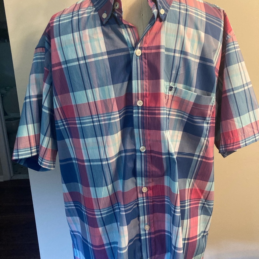 Izod Men's Casual Plaid Shirt - Blue and Pink